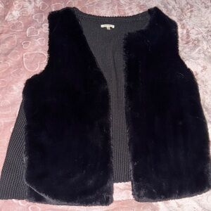 Maurices Black Faux Fur Cardigan Vest